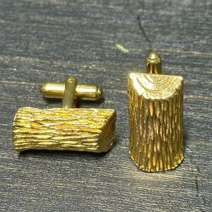 Gold Toned Natural Bark Textured Cufflinks